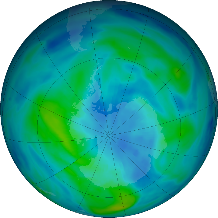 Antarctic ozone map for 07 April 2019